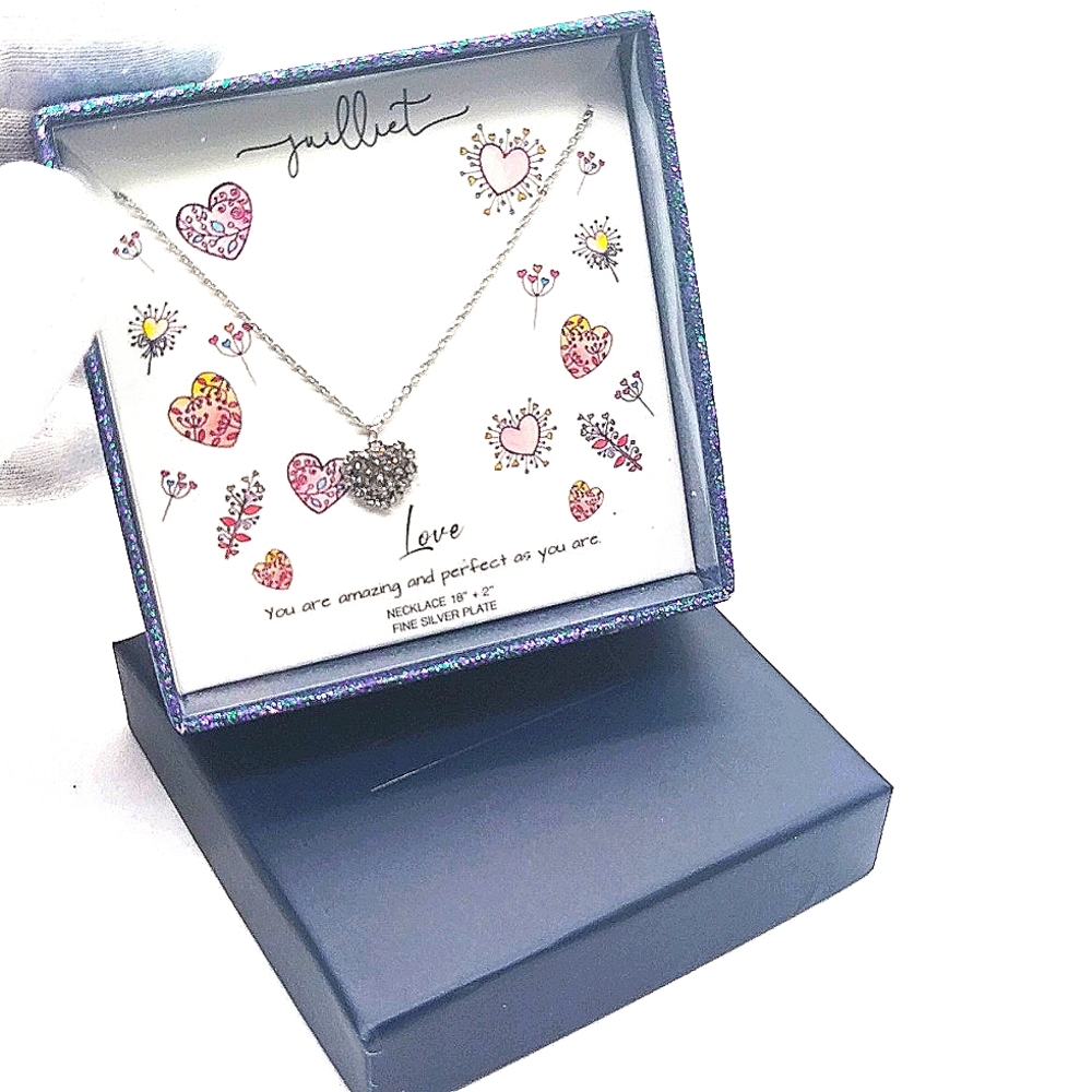 Juilliet Silver Plated Heart with CZ Cubic Zirconia Necklace Boxed